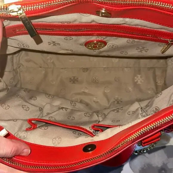 Tory Burch RED Robinson Double Zip Tote with cross body EUC - Picture 11 of 15